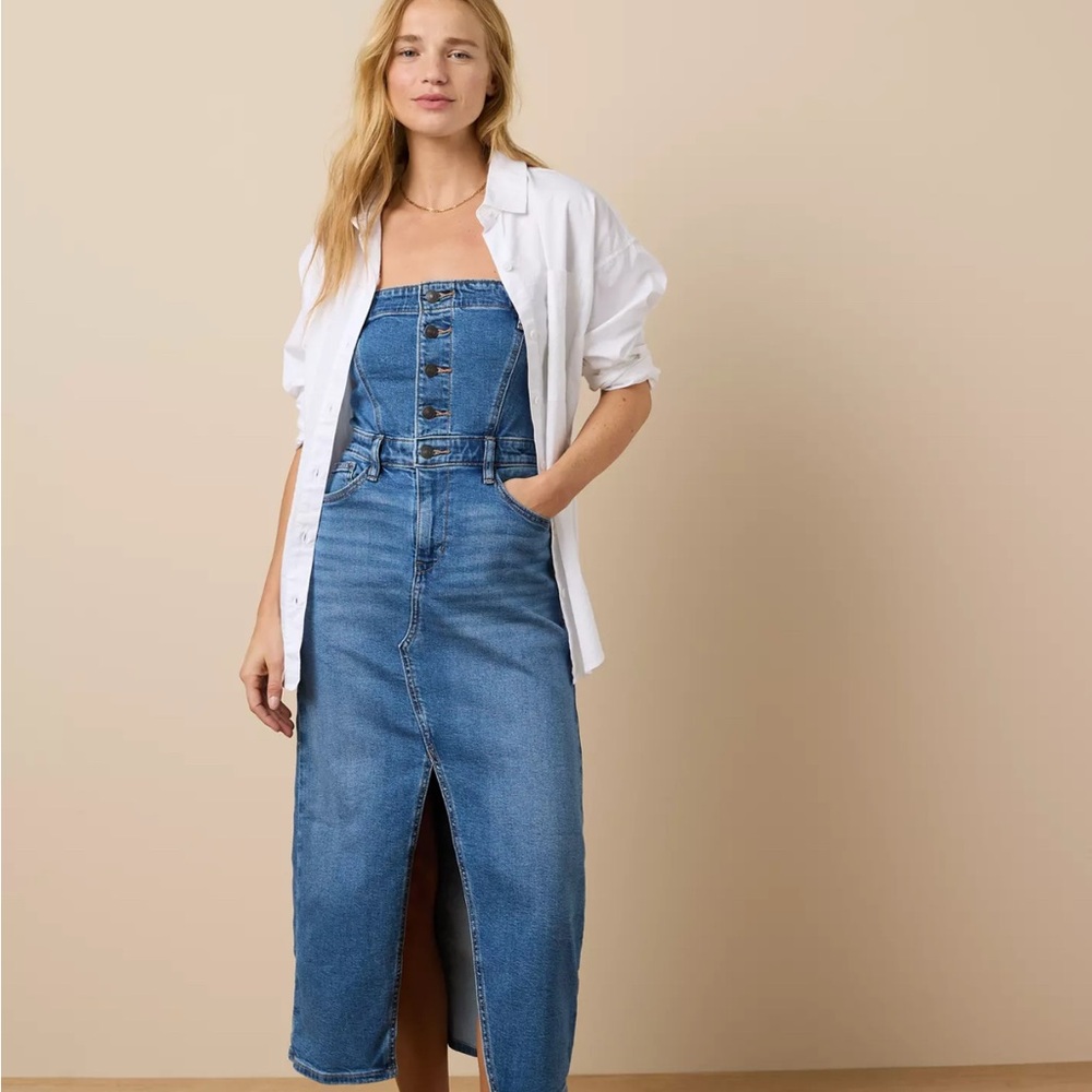 American Eagle Outfitters Blue Denim Overall Dress